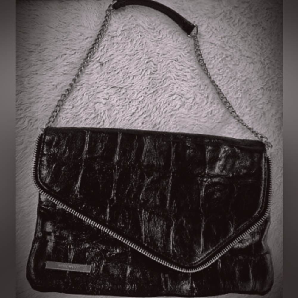 Nine West Black Alligator Faux Leather Small Clutch